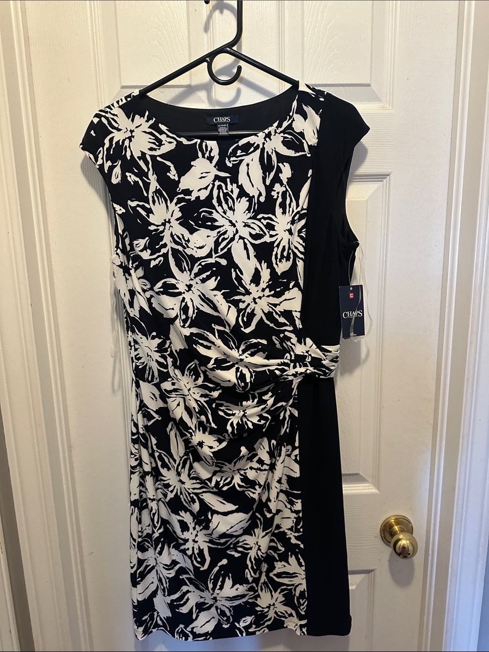Chaps Black and White Floral Midi Dress